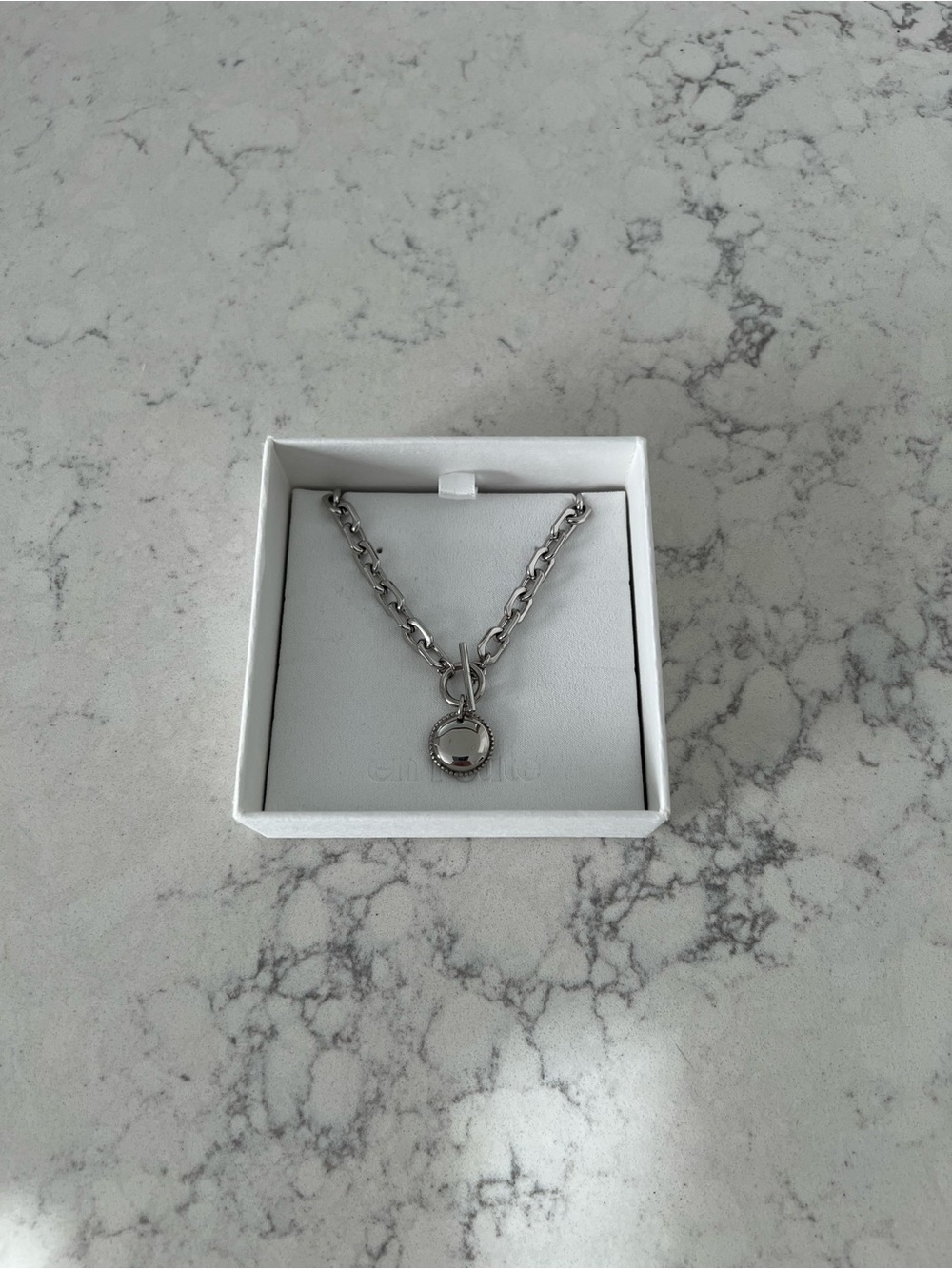 Silver-Tone Chunky Chain Necklace with Round Toggle Pendant